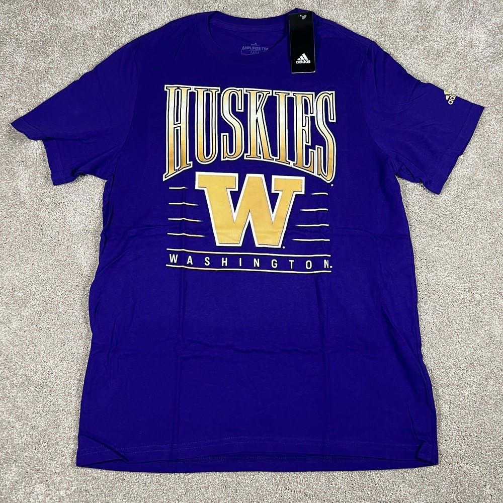 Adidas Mens Medium Purple Washington Huskies College NCAA Amplifier T-Shirt NWT‎